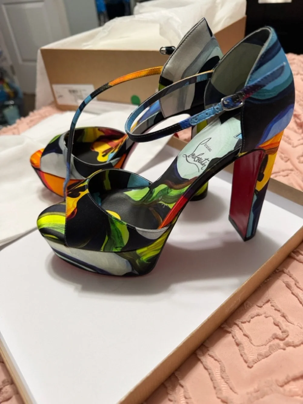 Christian Louboutin Multicolor Floral Platform Heels with Red Sole - Picture 4 of 10